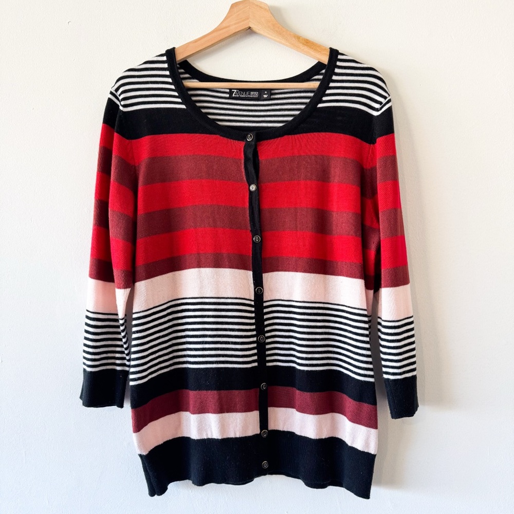 7th Avenue Design Studio Women's Red and Black Stripedβ Cardigan Size XL
